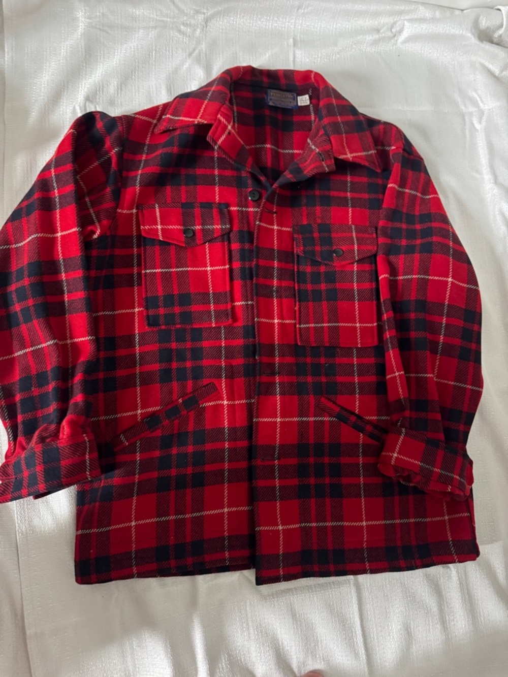 Classic Pendleton red plaid wool jacket in 100% virgin wool